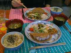 Macrobiotic meal: A delicious vegan dinner at Cafe Pino, in Suita City. It comprised a crepe stuffed with potato, soba broth and sweet brown rice